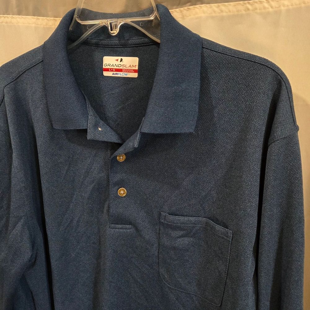 Grand Slam Blue Long Sleeve Polo Mens L Golf Preppy Business Casual Performance